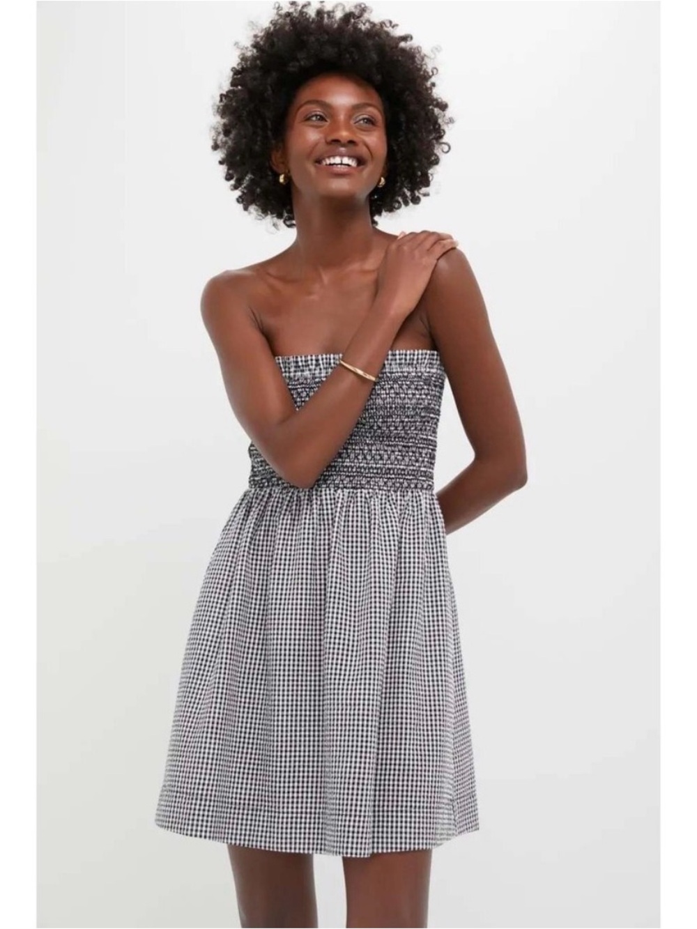 Tuckernuck Black White Gingham Smocked Strapless Mini Dress